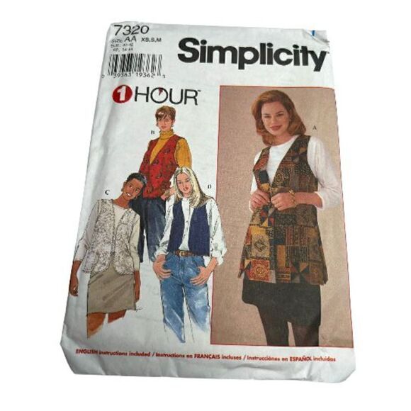 3/$15 or 5/$20 Simplicity 1 hour vests 7320 patterns - Picture 1 of 3